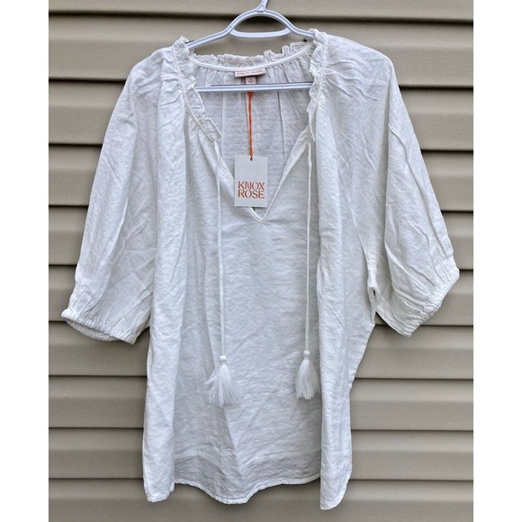 knox rose Women's Plus Puff Elbow Sleeve Top white eyelit top size 2X NWT - Picture 4 of 10